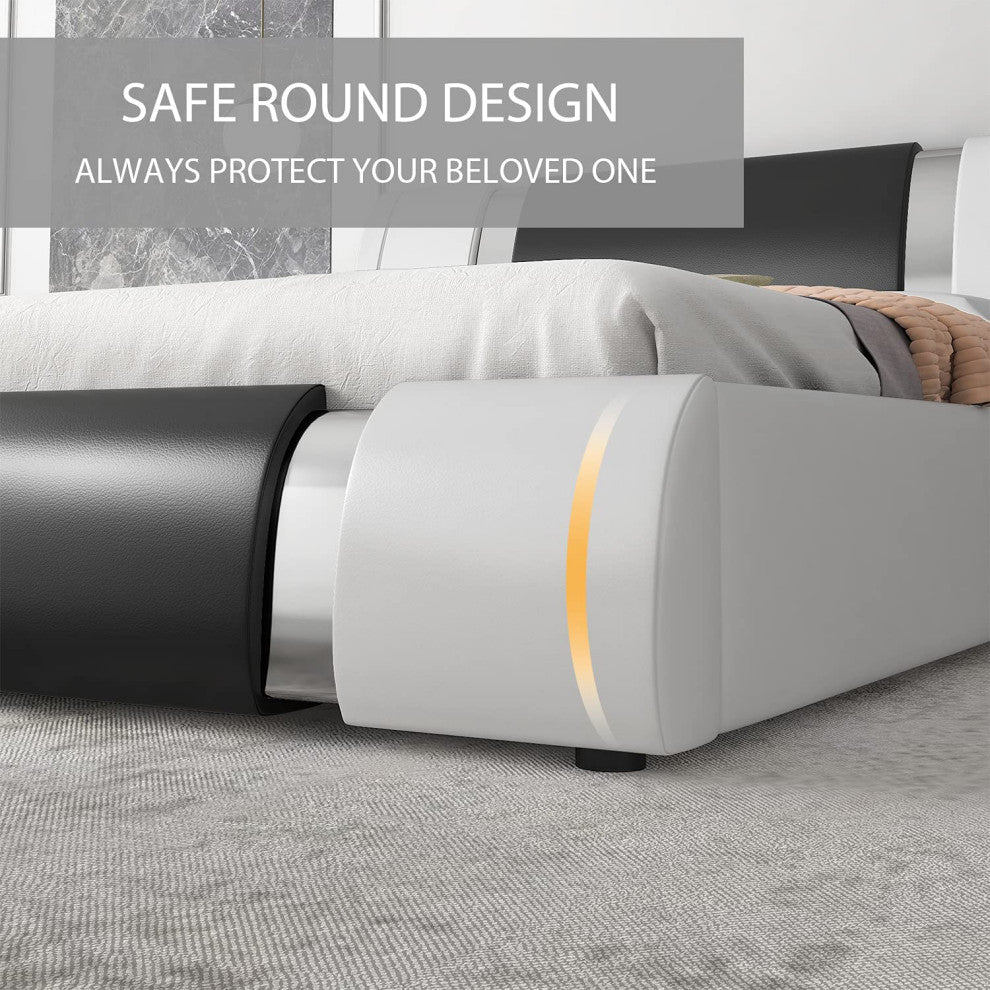 King Size Bed Frame with Iron Pieces Decor and Adjustable Headboard