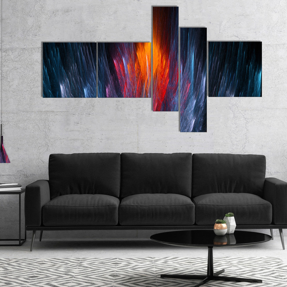 Fractal Fire in Light Blue, Abstract Canvas Art Print, 60"x32", 5 panels