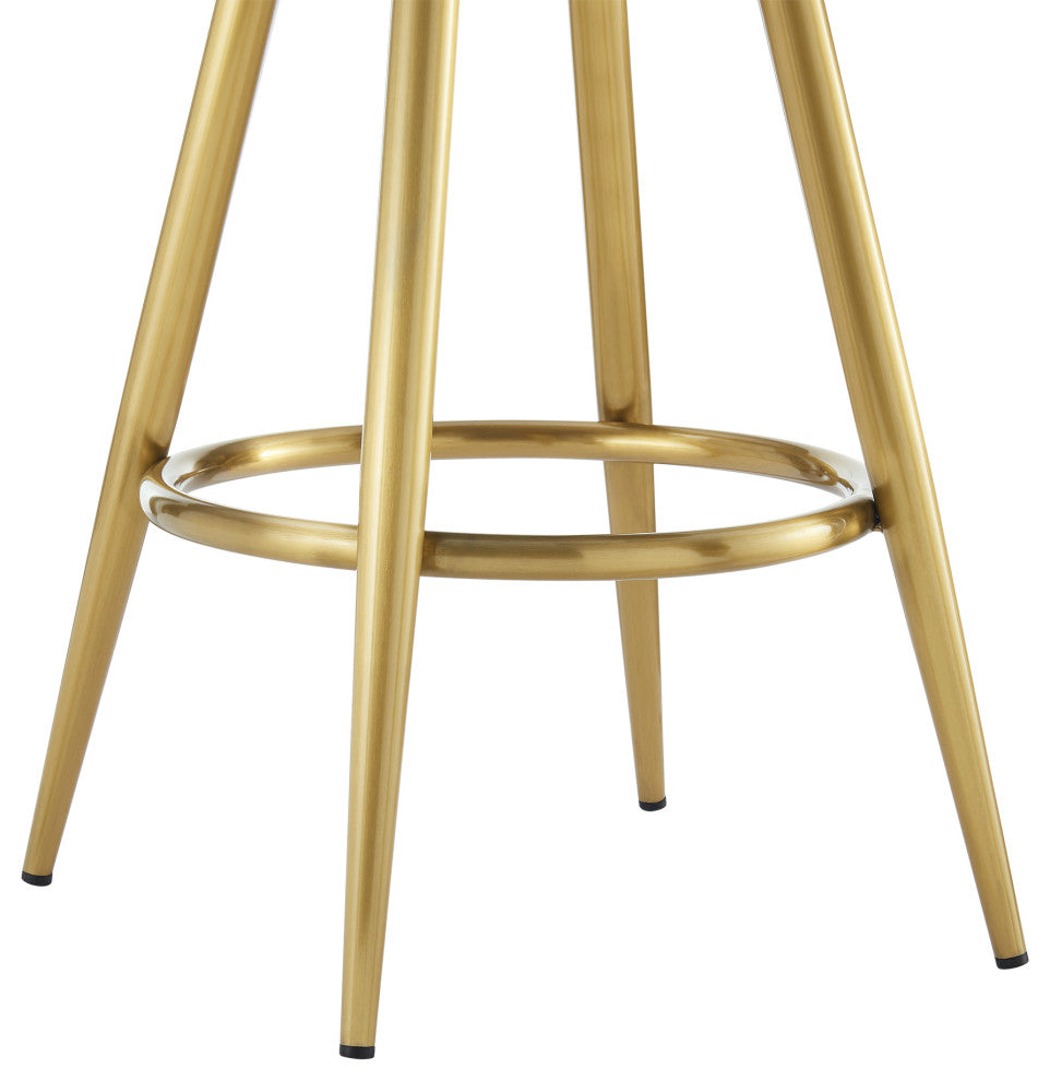 Justin 30" Swivel Bar Stool With Gold Brushed Stainless Steel and Taupe Fabric