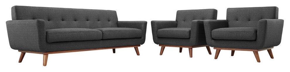 Modern Contemporary Living Room Armchairs and Sofa 3-Piece Set Gray