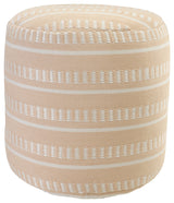 Dash and Stripe Geometric Indoor Outdoor Pouf, Peach/White