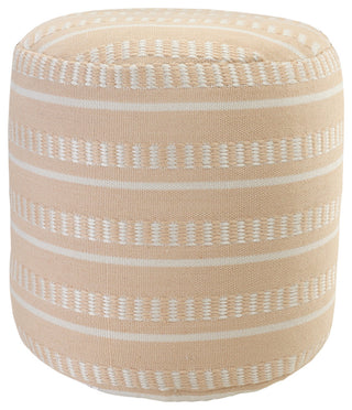 Dash and Stripe Geometric Indoor Outdoor Pouf, Peach/White