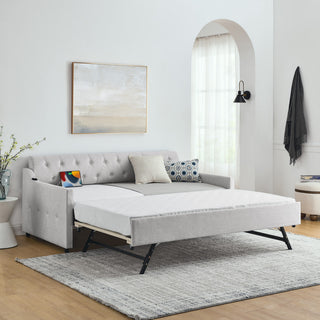 Gewnee Twin Size Upholstery DayBed with Twin Size Erectable Trundle