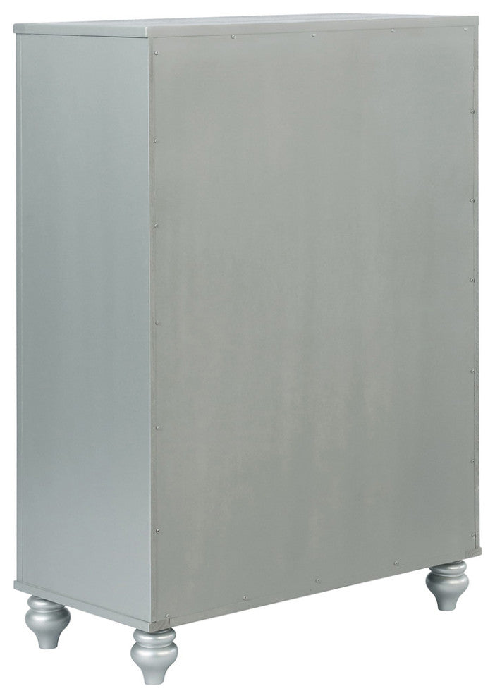Glam 5 Drawer Chest with Mirror Accent, Silver