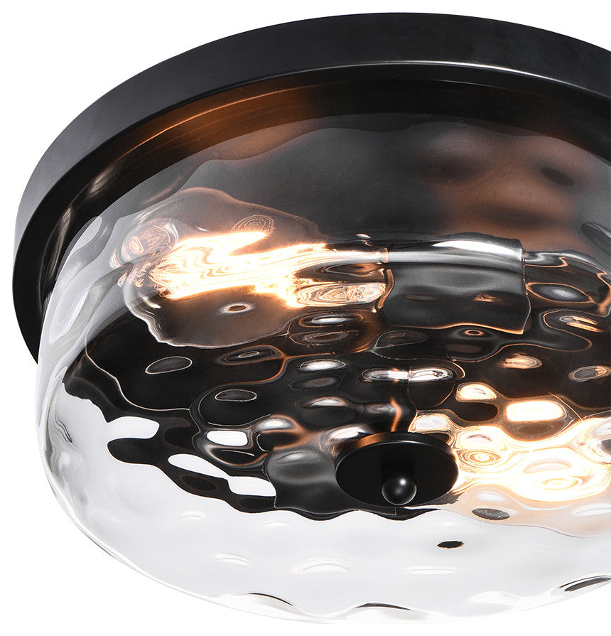 2-Light Water Glass Shaded Drum Flush Mount