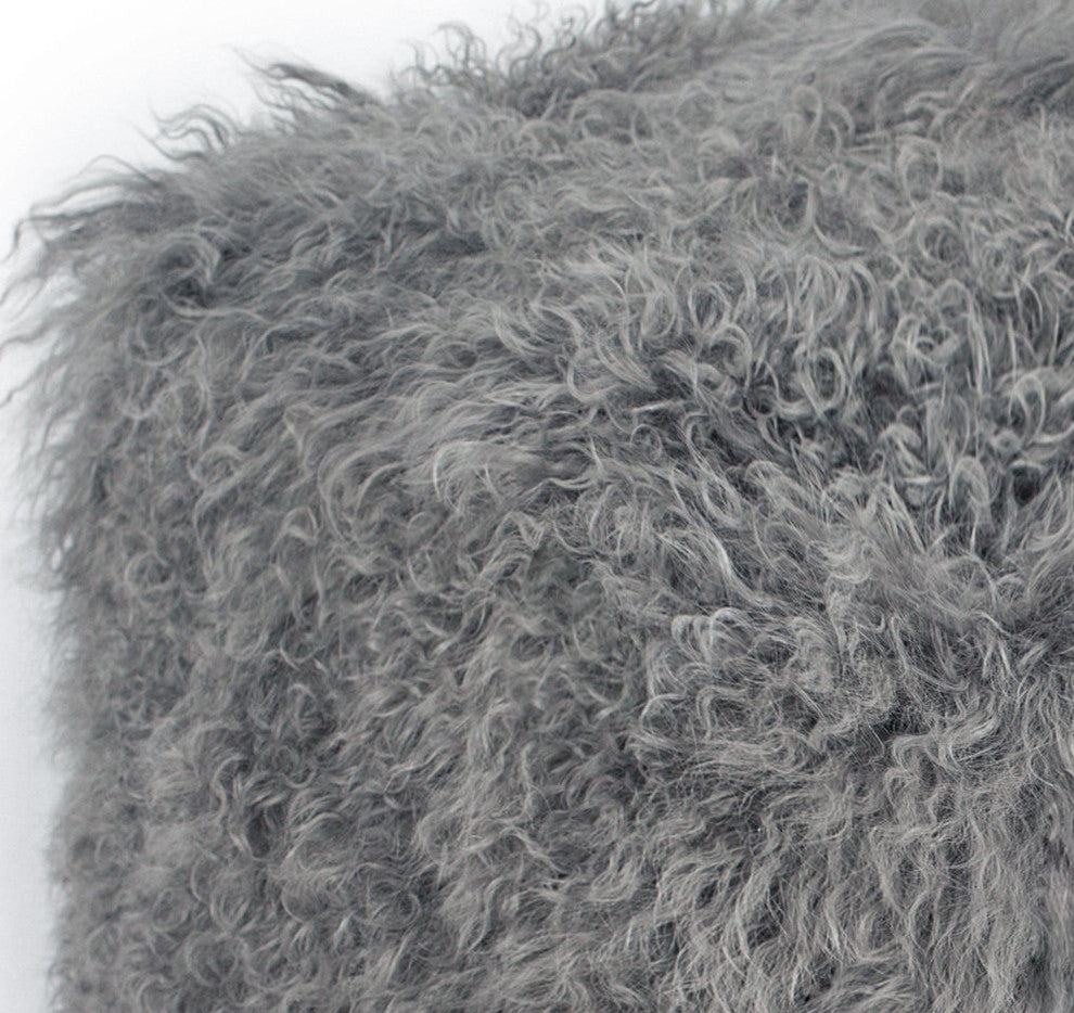 Tibetan Sheep Grey Pouf - White