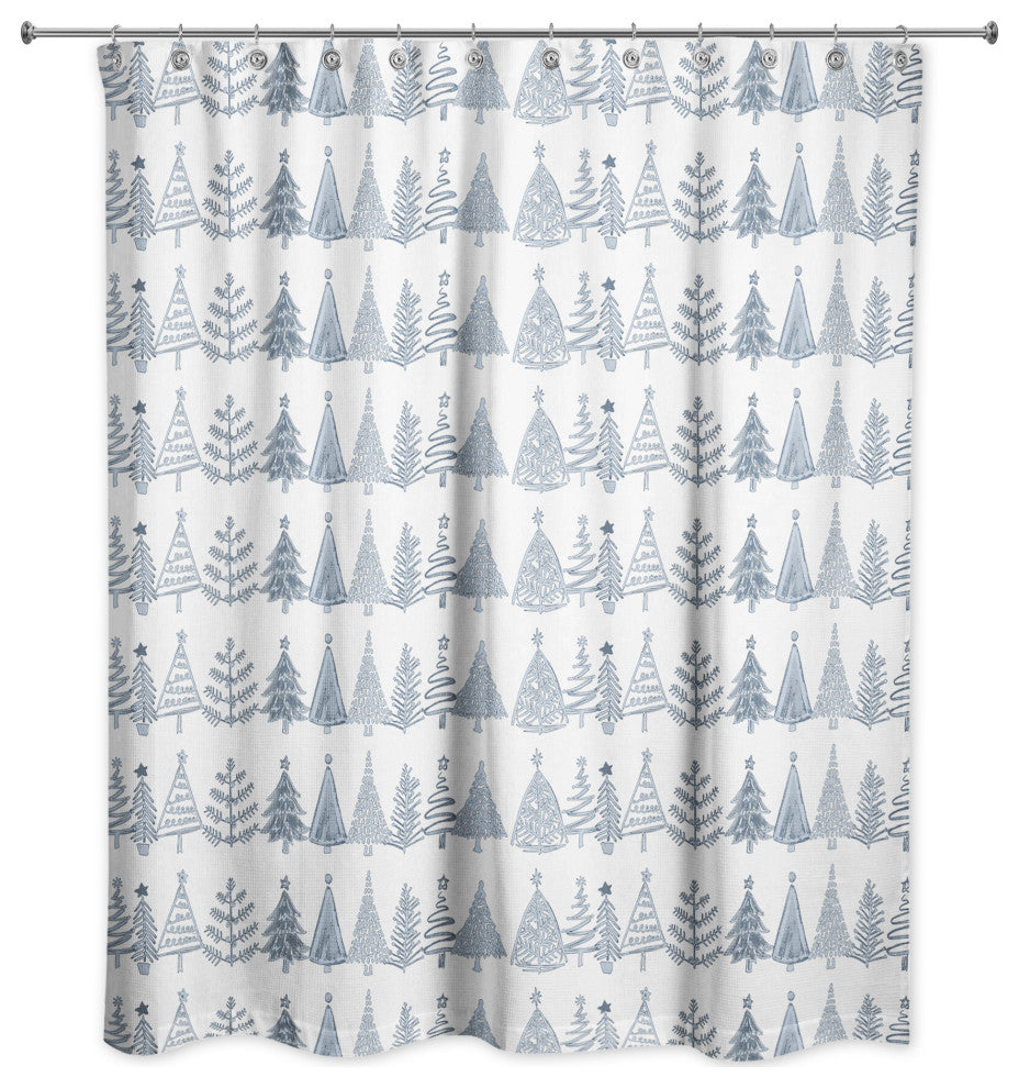 Blue Tree Pattern 71x74 Shower Curtain
