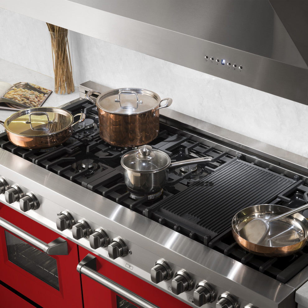 ZLINE 60" Dual Fuel Range, Stainless Steel With Red Gloss Door RA-RG-60