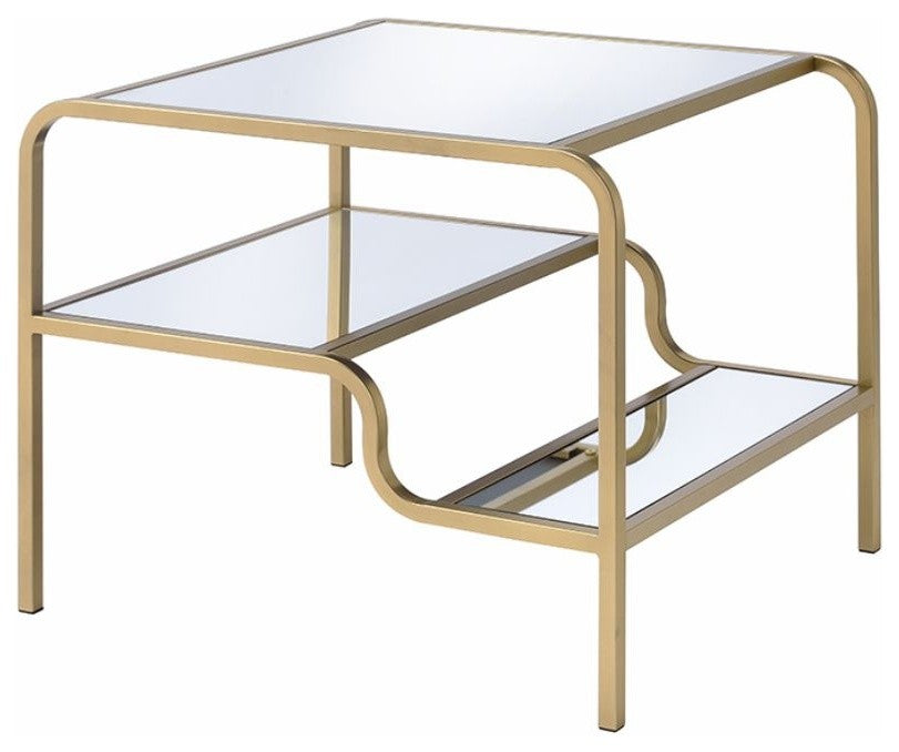 ACME Astrid End Table, Gold and Mirror
