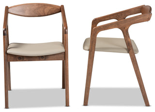 Ysobel Midcentury Modern Walnut Effect 2-Piece Dining Chair Set, Gray