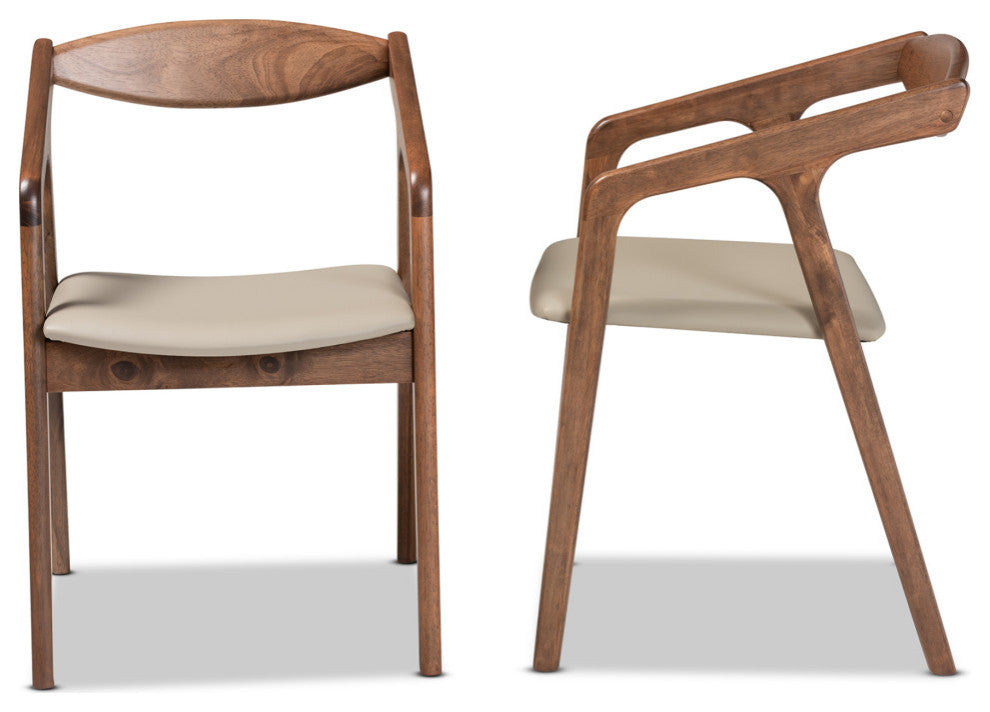 Ysobel Midcentury Modern Walnut Effect 2-Piece Dining Chair Set, Gray