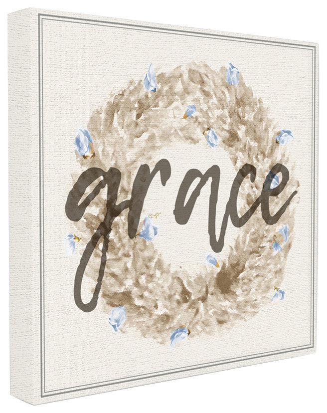 "Grace Floral Wreath" 24x24, Stretched Canvas Wall Art