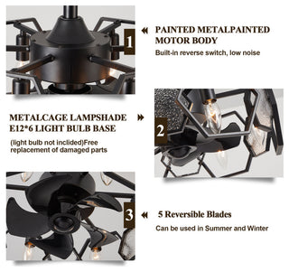 Bella Depot 19" Black Ceiling Fan with Remote and Light 6-speed