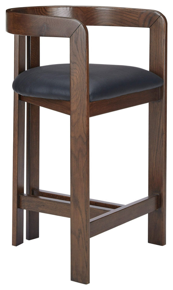 Belton Modern Black Vegan Leather + Brown Oak Counter Chair