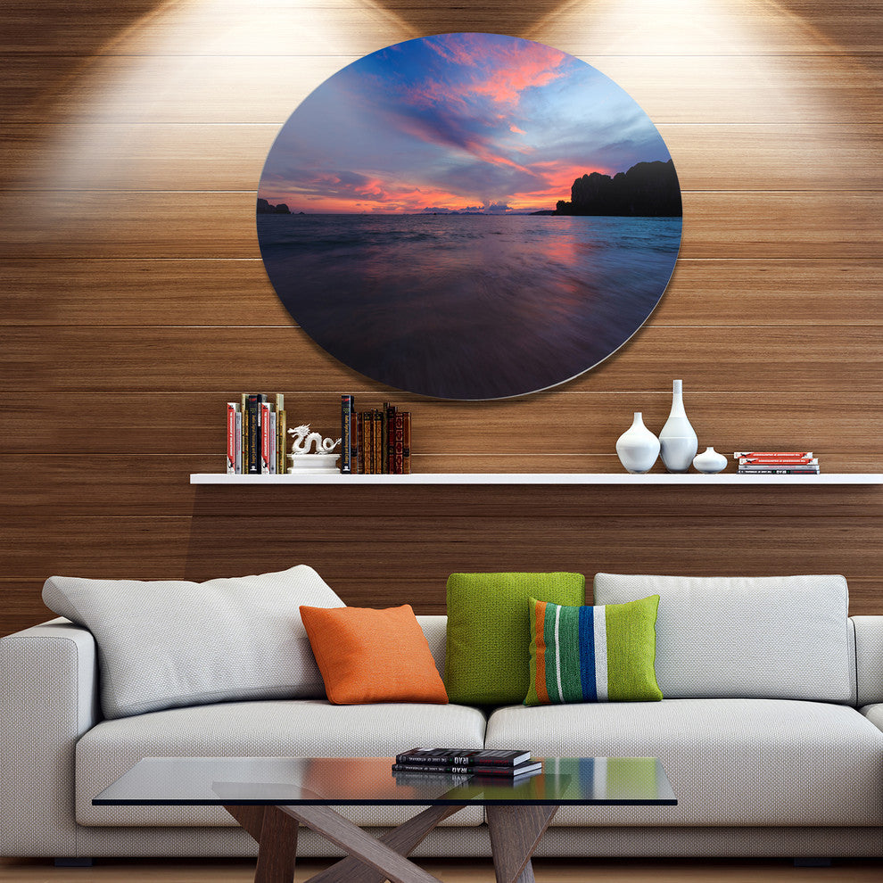 Sunset At Railay Beach Andaman Sea, Seashore Disc Metal Wall Art, 23"
