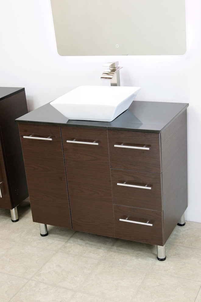 Windbay 36" Free Standing Vanity, Brown, Black Stone Countertop