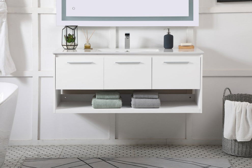 48" Single Bathroom Floating Vanity, White