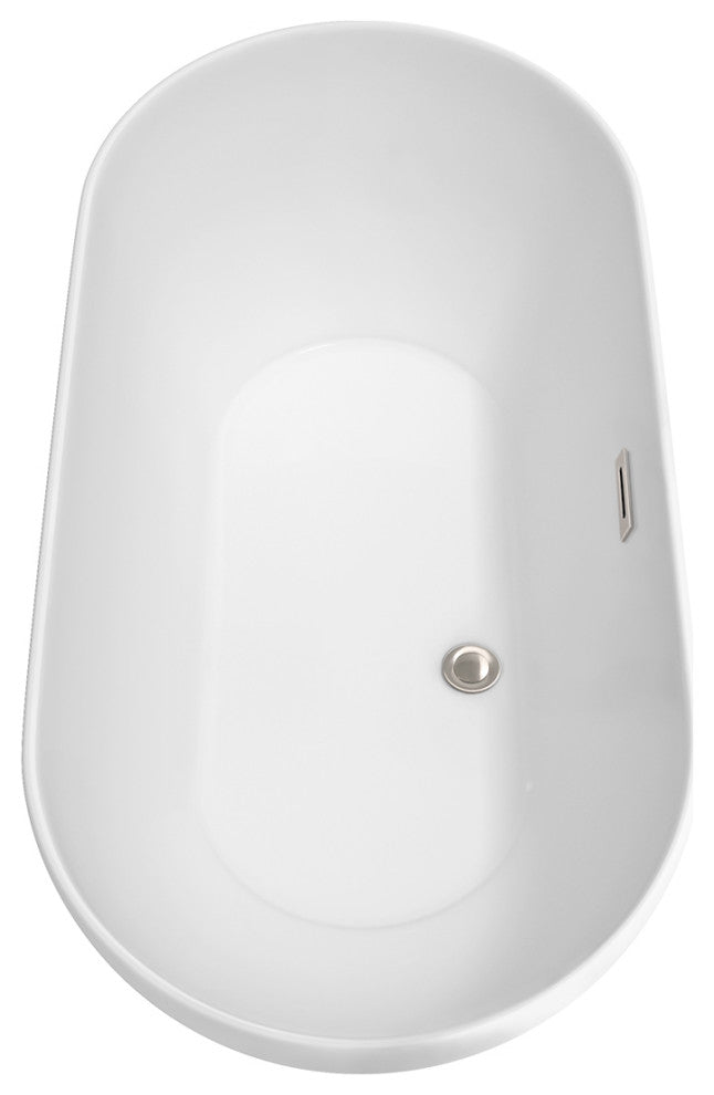 Melissa 60" Freestanding White Bathtub, Brushed Nickel Drain and Overflow Trim