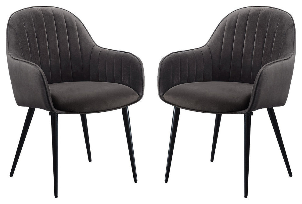 Benzara BM250260 S/2 Side Chair With Channel Tufting & Round Tapered Legs, Gray