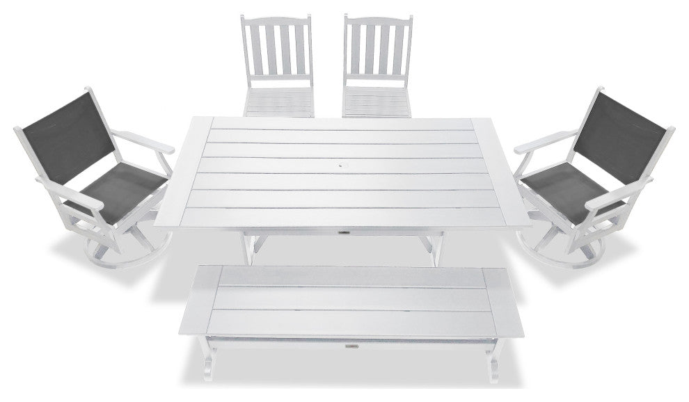 Tuscany Sling Swivel Dining Set, White, 6-Piece