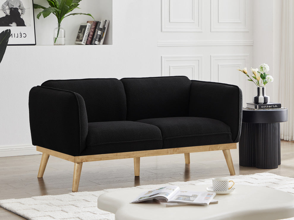 Nolita Boucle Fabric Upholstered Loveseat, Black