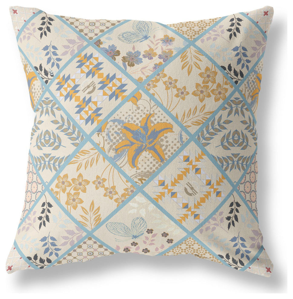 26 Gold Cream Patch Indoor Outdoor Throw Pillow