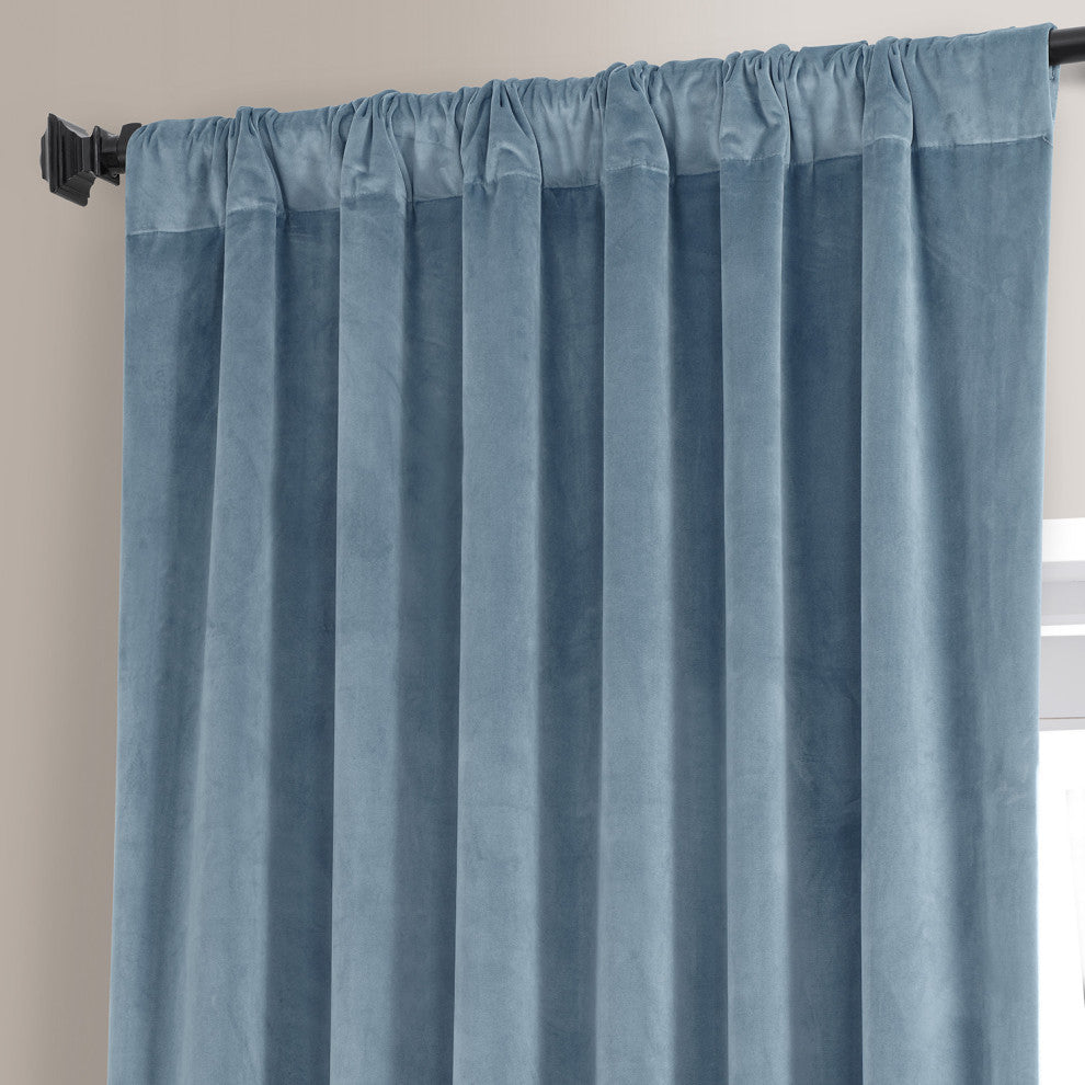 Signature Plush Velvet Blackout Curtain Single Panel, Copenhagan Blue, 50wx96l