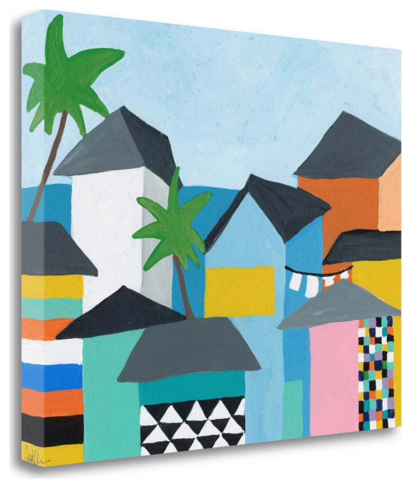 32" Colorful Fun Beachfront Houses Print on Gallery Wrap Canvas Wall Art