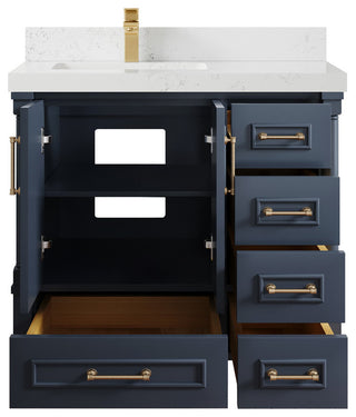 Aberdeen 36 Left Offset Bath Vanity in Hale Navy Blue  2" Empira Quartz