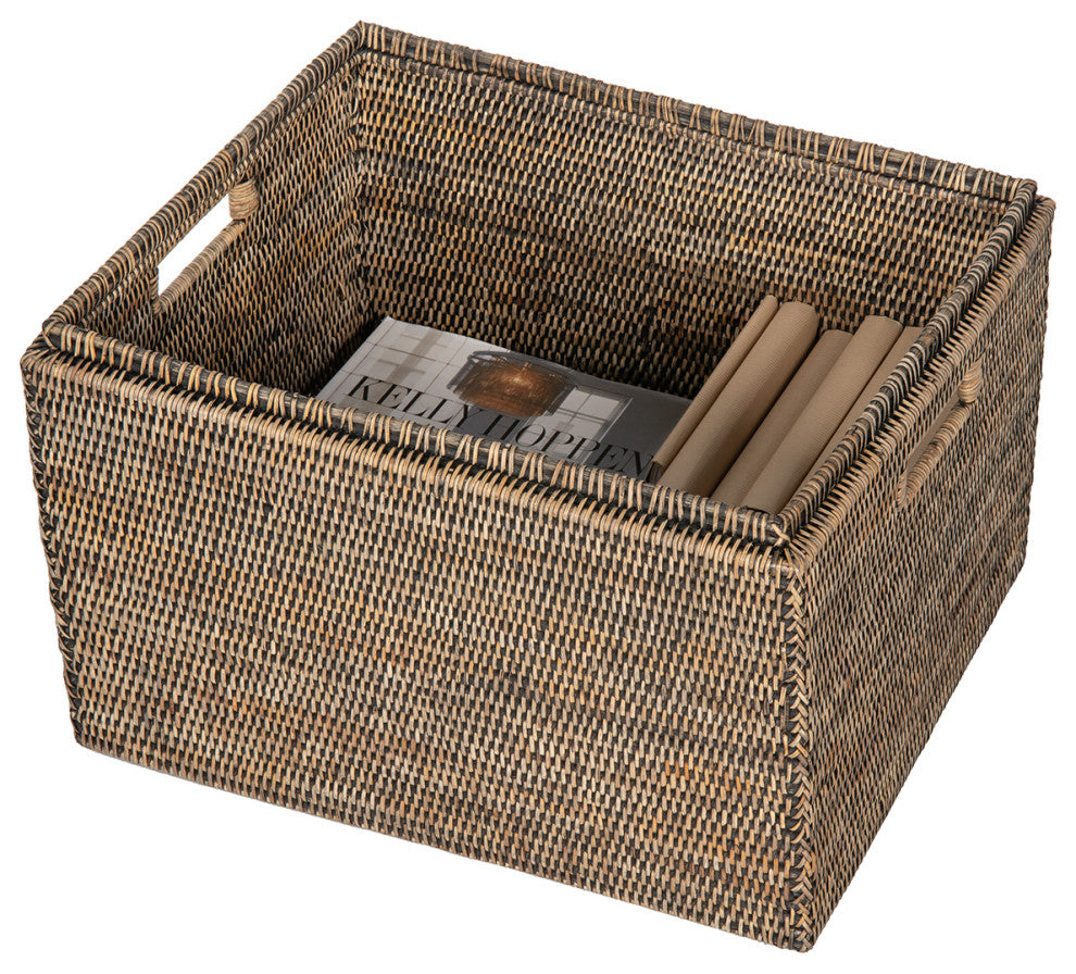La Jolla Rattan Rectangular  Storage Box, Black-Wash