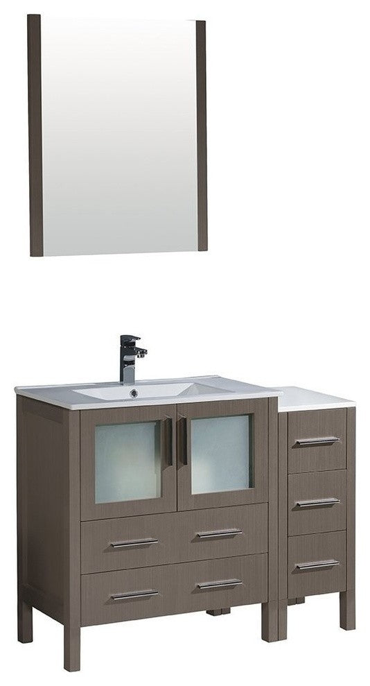 Torino 42" Gray Oak Modern Bathroom Vanity With Side Cabinet, FFT1030BN
