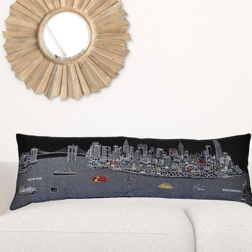 46" Black NYC Nighttime Skyline Lumbar Decorative Pillow