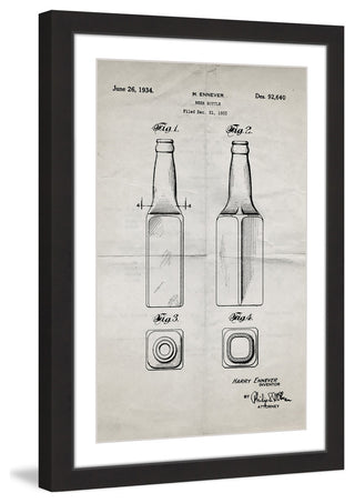 "Beer Bottle 1933 Old Paper" Framed Painting Print
