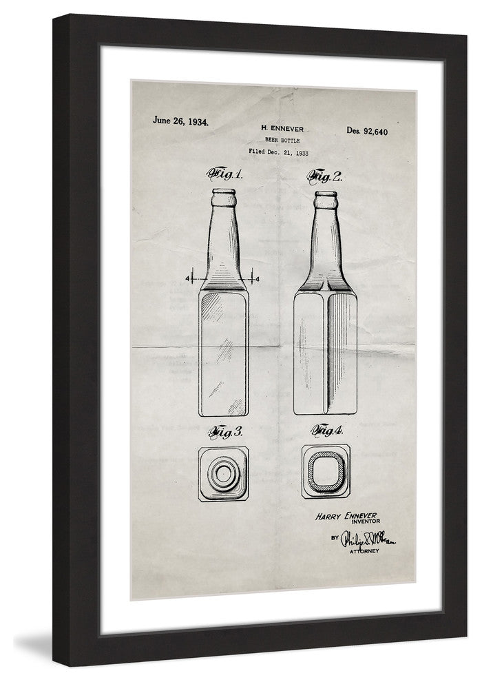 "Beer Bottle 1933 Old Paper" Framed Painting Print
