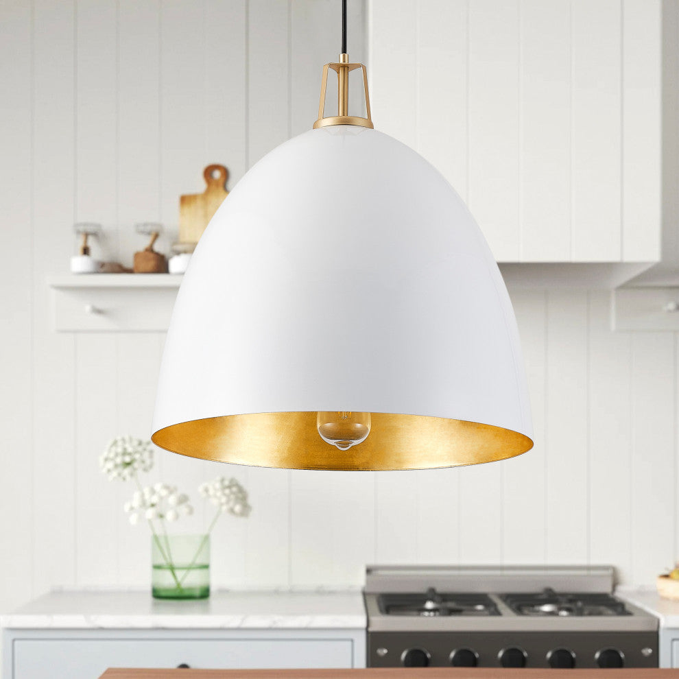 Industrial Dome Metal Hanging Pendant Light Fixtures for Kitchen Island, White