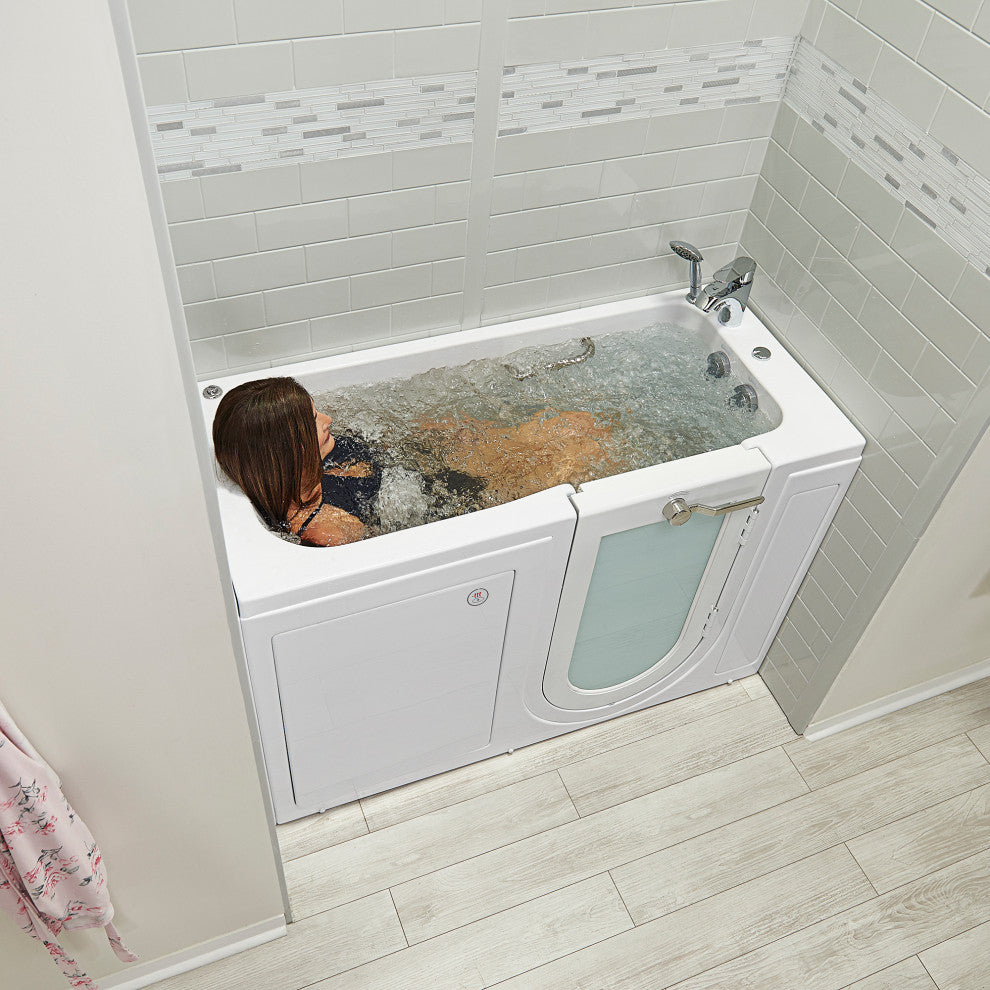 Ella Lounger 27"x60" Acrylic Massage Walk-In Bathtub, Outward Swing Door, Faucet