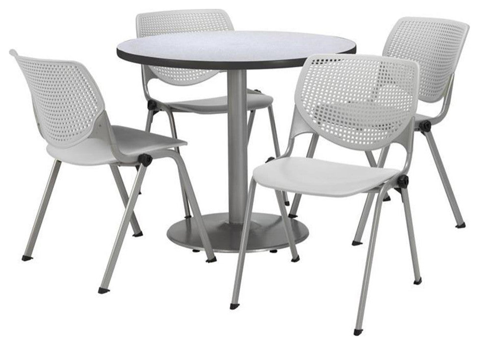 KFI Round 42" Pedestal Table - 4 Light Grey KOOL Chairs - Grey Top