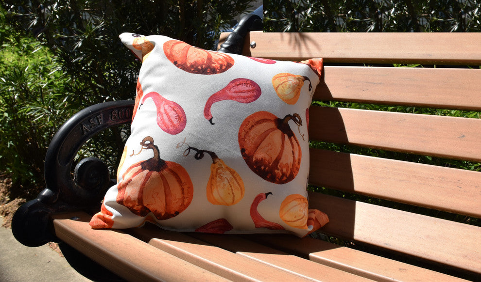 Gourds Galore Fall Print Outdoor Decorative Throw Pillow, Light Green, 16"
