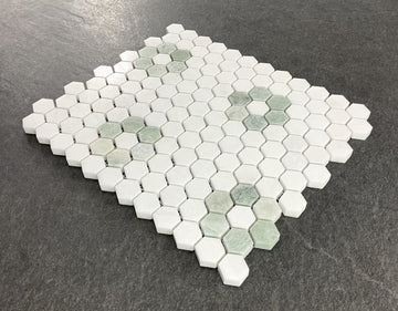 5-Pieces of Thassos White and Ming Green 1" x 1" Marble Honeycomb Mosaic
