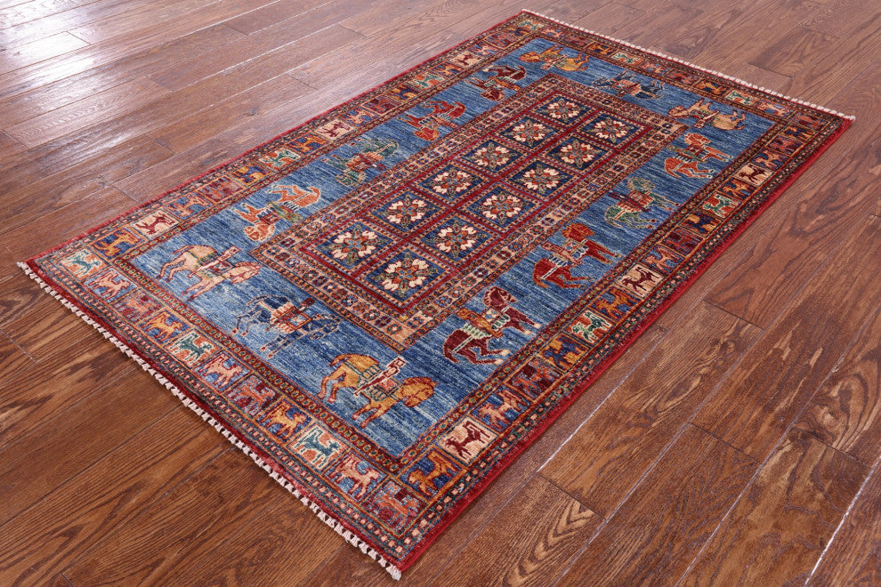 Hand-Knotted Antiqued Pazyryk Historical Design Rug 3' 3" X 5' 4" Q10941