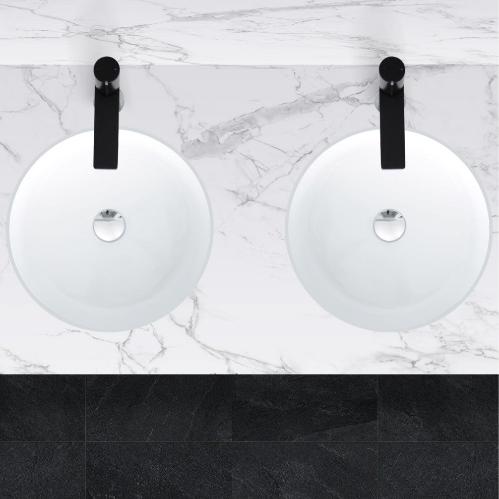 STYLISH 16" Round Undermount Ceramic Bathroom Sink With 2 Overflow Finishes