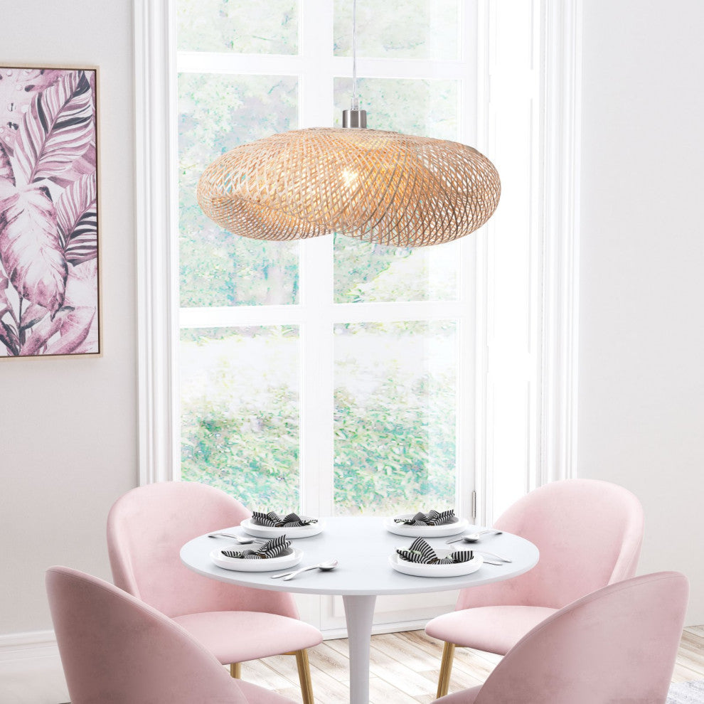 Pendant Ceiling Light Fixture, Steel Metal, Polyester, Natural, Lounge Cafe