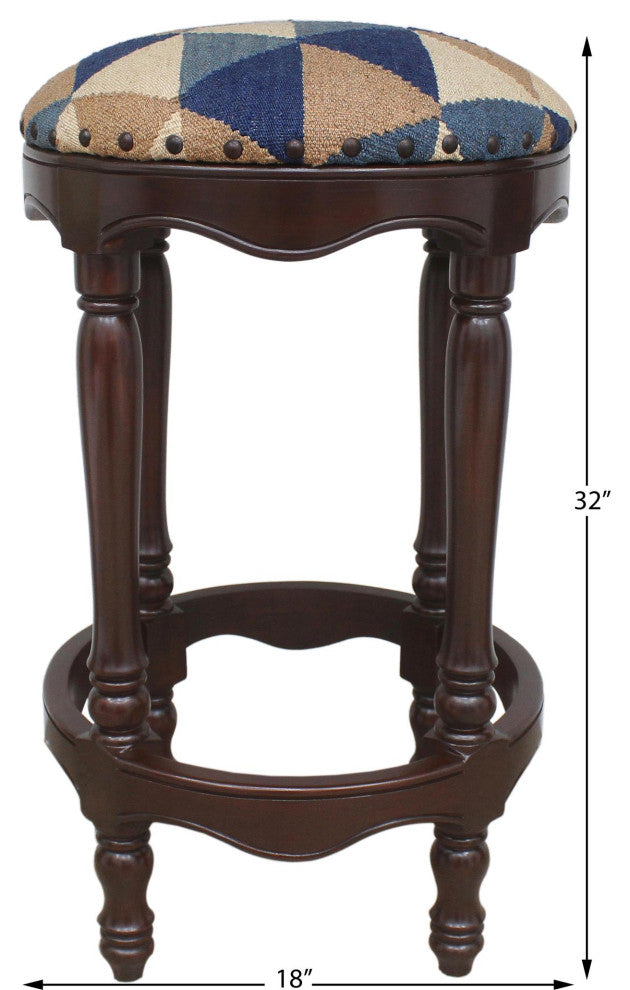 Shabby Chic Kilim Wood Bar Stool Jeffrey 18"x18"x32"
