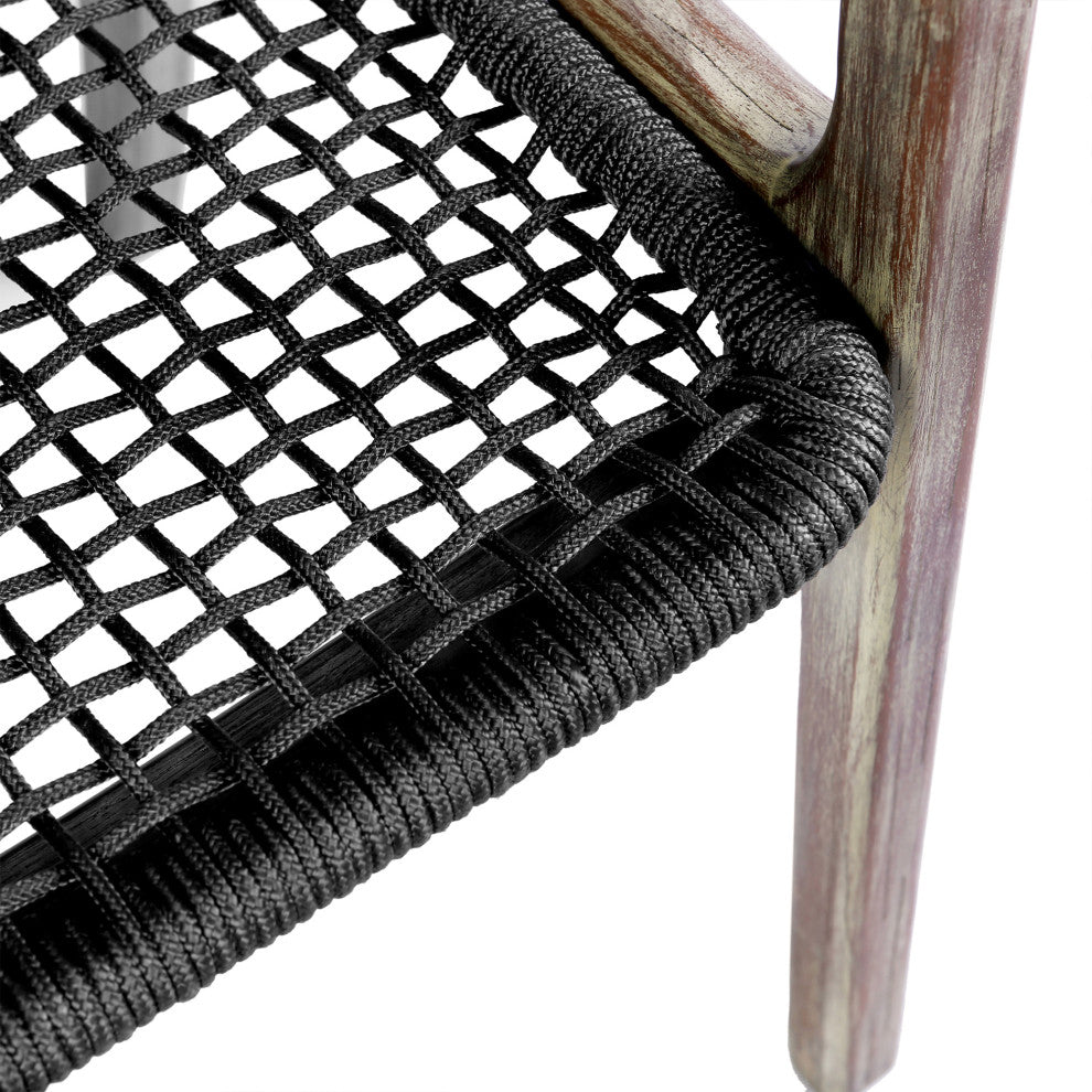 Brighton Outdoor Patio Dining Chair, Dark Eucalyptus Wood And Gray Rope, Light Eucalyptus