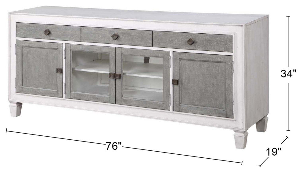 TV Stand With Storage, Rustic Gray and White