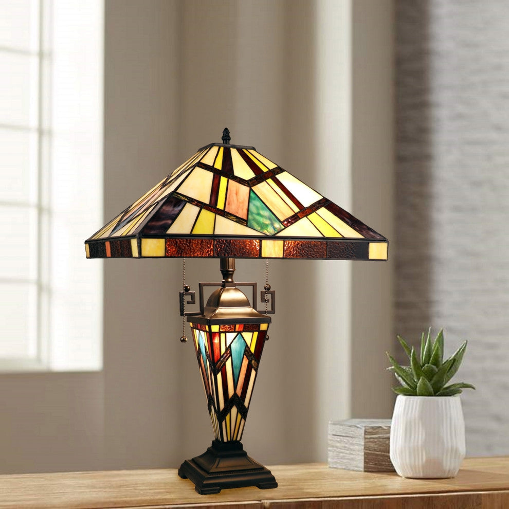 Chloe Lighting Vincent Tiffany-Style 3-Light Double-Lit Table Lamp 16" Shade