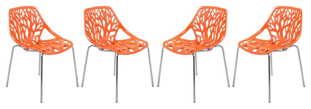 LeisureMod Modern Asbury Dining Chair With Chromed Legs, Set of 4