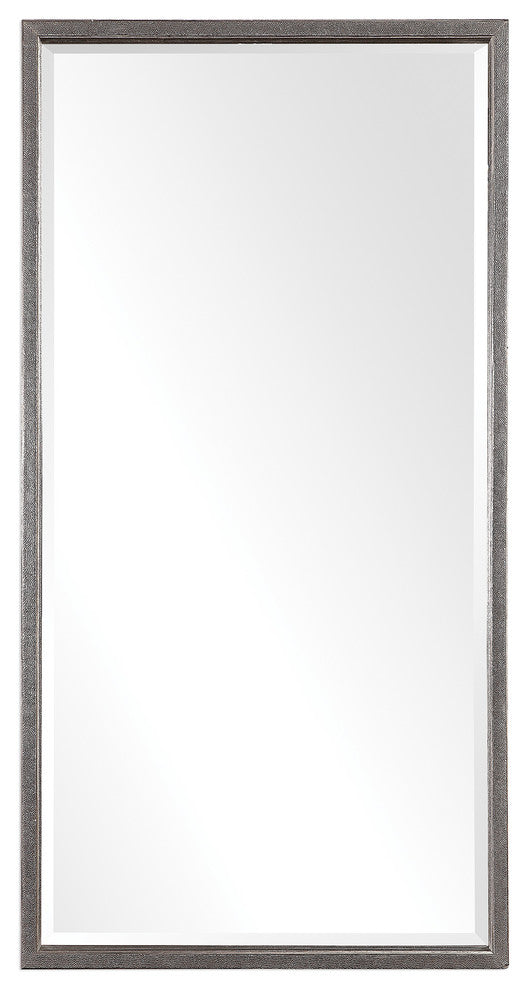 Hammered Metallic Silver Classic Wall Mirror, 62" Large Vanity Mantel Tall