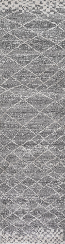 Asilah Moroccan Modern Diamond Runner Rug, Gray, 2 X 8