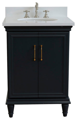 25" Single Vanity, Dark Gray Finish With Engineered Stone Top And Oval Sink